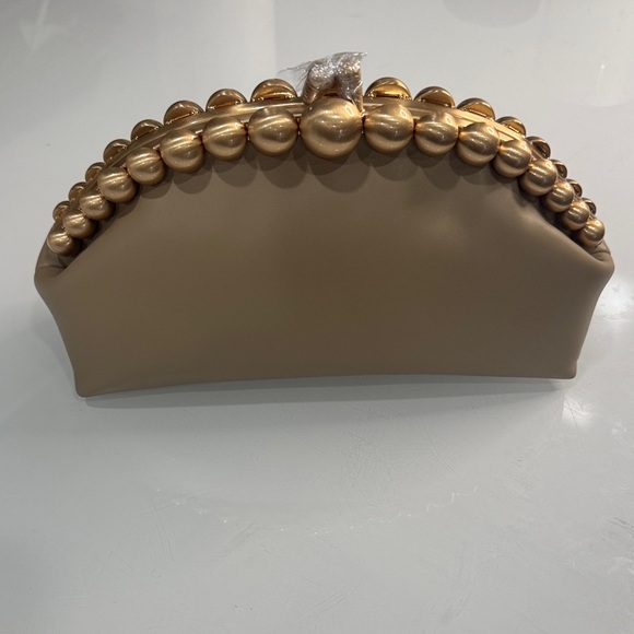 Cult Gaia tan Una clutch with Gold beaded handle - BRAND NEW WITH DUST BAG - Picture 6 of 13